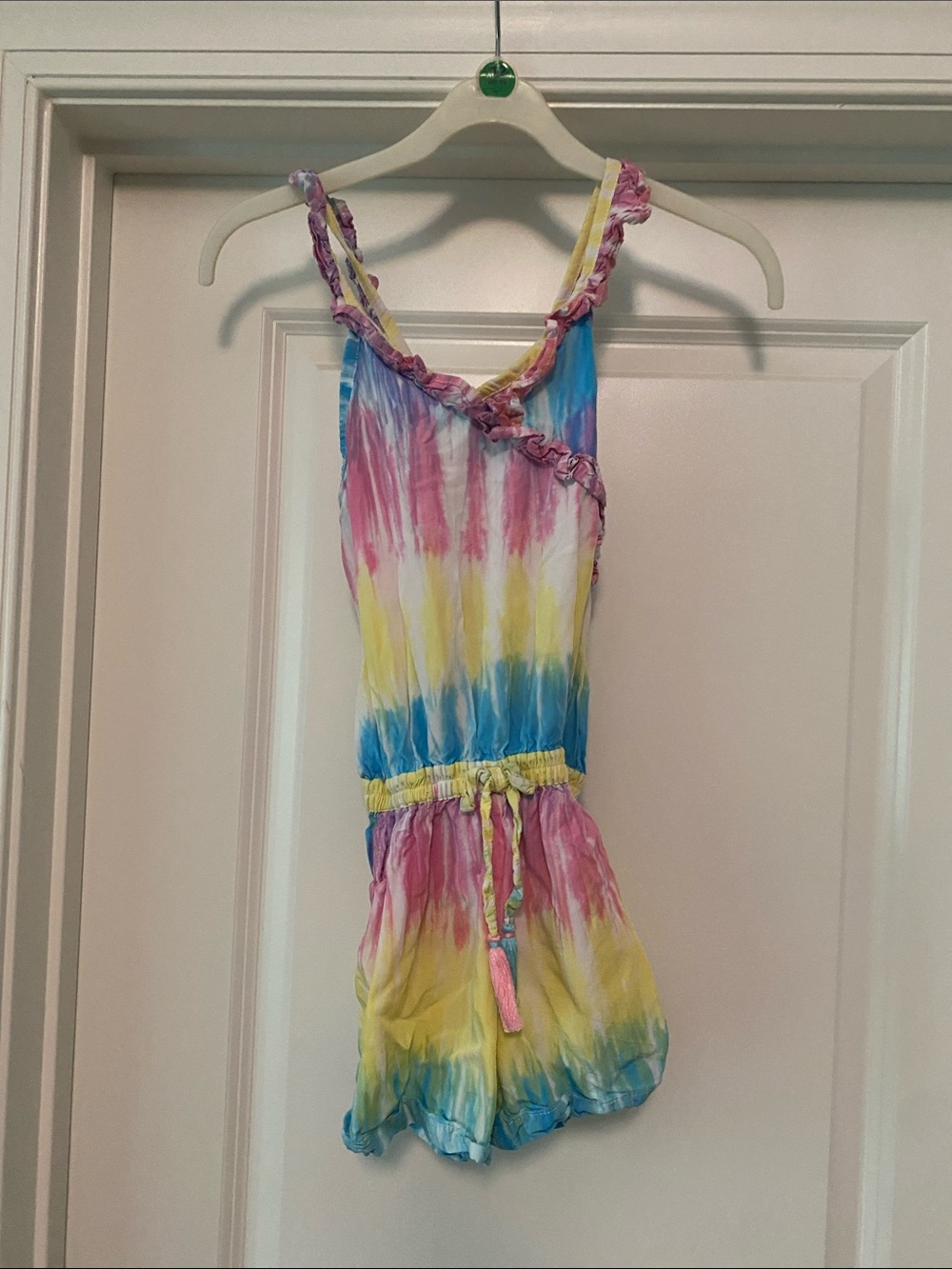 Tie-Dye Pink Blue Yellow Romper pockets size 8